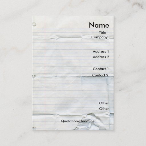 Customizable Notebook Paper Business Cards