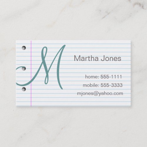 Notebook paper business cards (#BUS 027)