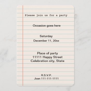 Notebook Paper Invitation by peacefuldreams at Zazzle
