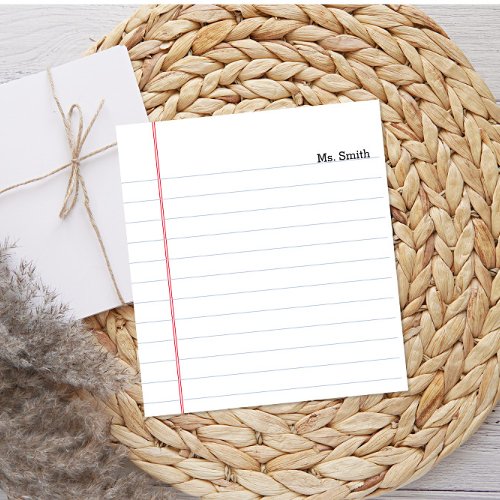 Notebook Paper Personalized Lined Teacher Notepad