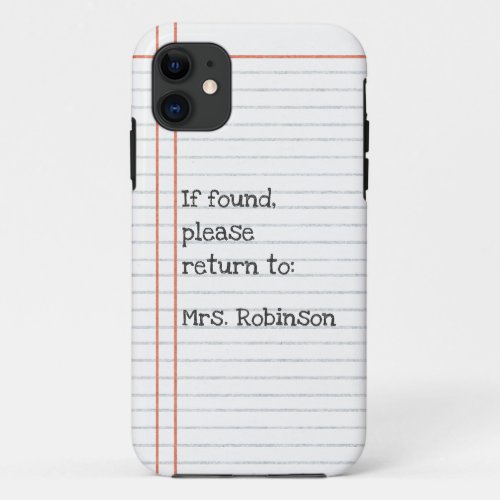 Notebook Paper Personalized Name iPhone 11 Case