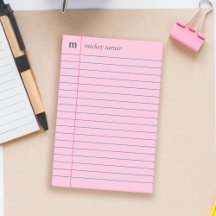Notebook Paper Pink Add Your Name & Initial