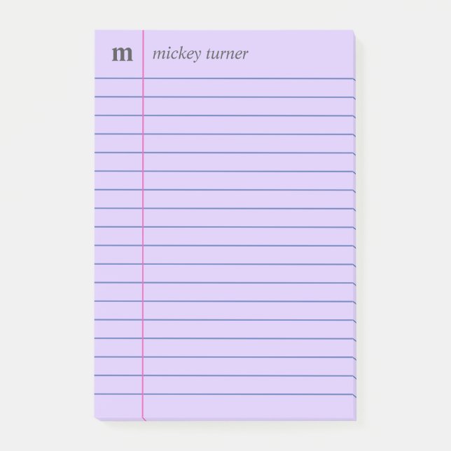 Notebook Paper Purple Add Your Name & Initial Post-it Notes (Front)