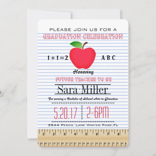 Notebook Paper Teacher Graduation Invitation