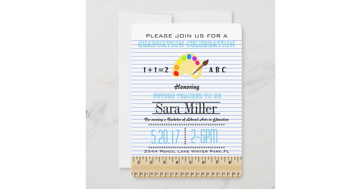 Notebook Paper Teacher Graduation Invitation | Zazzle