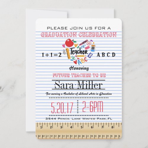 Notebook Paper Teacher Graduation Invitation