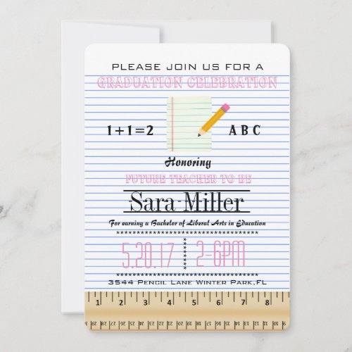 Notebook Paper Teacher Graduation Invitation