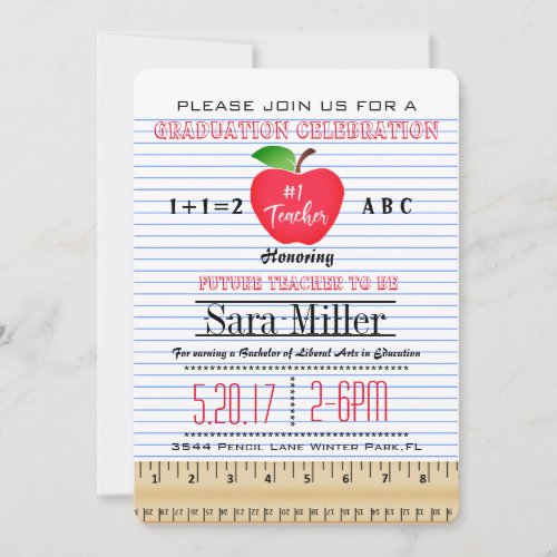 Notebook Paper Teacher Graduation Invitation