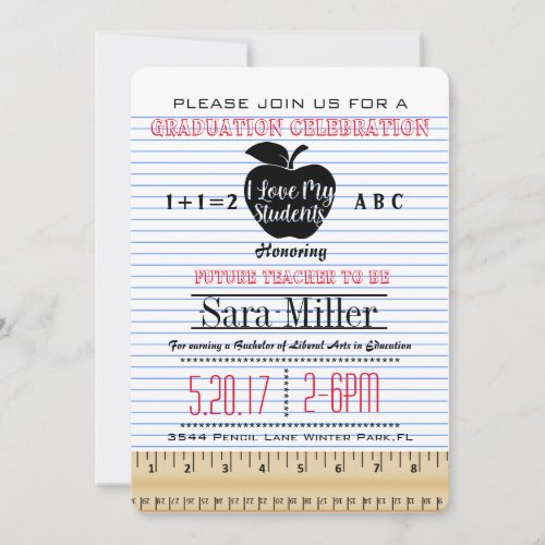 Notebook Paper Teacher Graduation Invitation