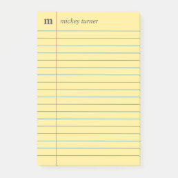 Notebook Paper Yellow Add Your Name &amp; Initial Post-it Notes