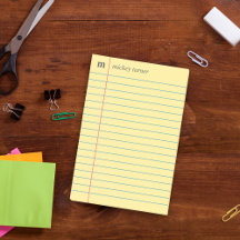 Notebook Paper Yellow Add Your Name & Initial