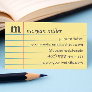 Notebook Paper Yellow Lined Hand-Writing Business Card