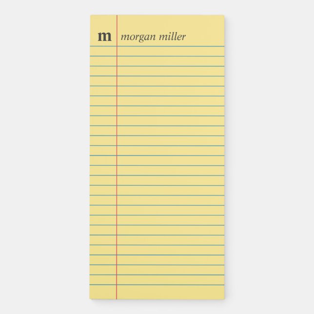 Notebook Paper Yellow Lined Name Initial (Front)