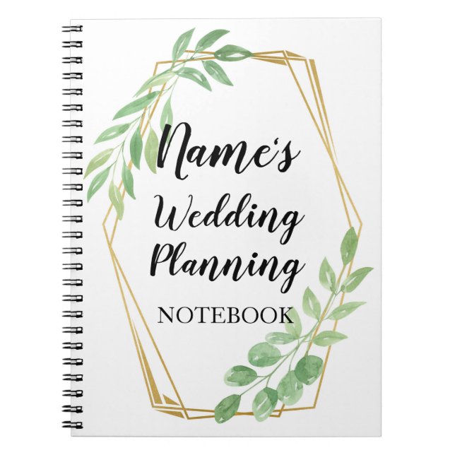 Notebook Rustic Wedding Leaves Leaf Gold Frame (Front)
