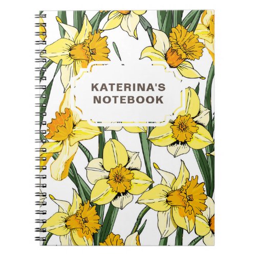 NOTEBOOK Spring Daffodil Design  Custom Name