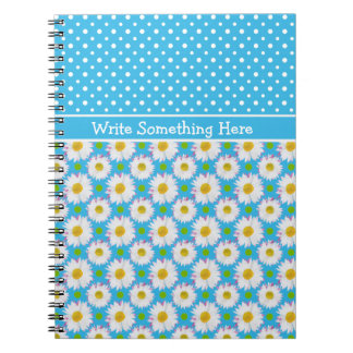 Notebook to Personalize: Polkas, Daisies on Blue