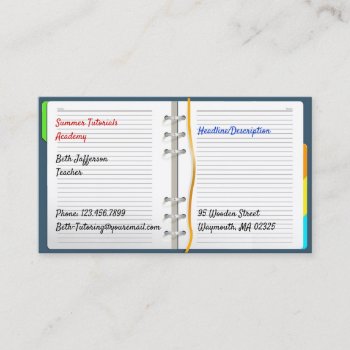 Notebook Tutoring Business Card by all_items at Zazzle