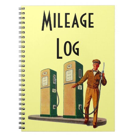 Notebook Vintage Gas Pumps Fuel Travel Mileage Log