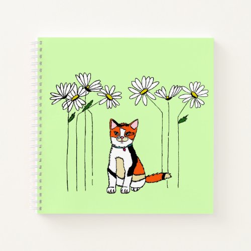 Notebook with adorable cat and daisies design