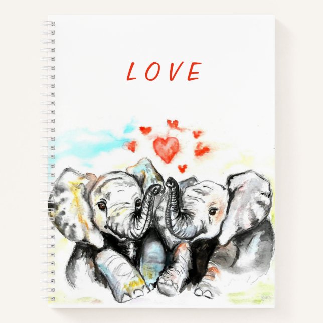 Notebook with Cute Couple Elephant (Front)