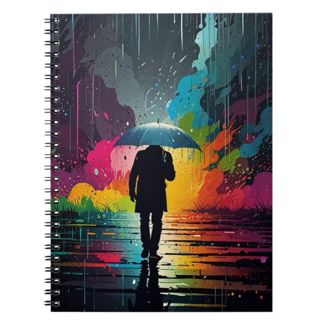 Notebook with Vibrant Rain Scene (Front)
