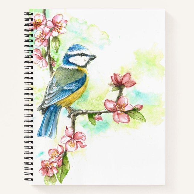 Notebook with Watercolor Blue Tit (Front)