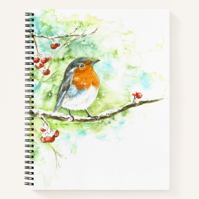 Notebook with Watercolor Robin (Front)