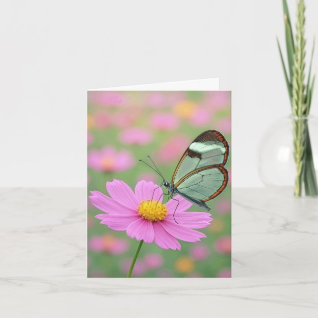 Notecard Glasswing Butterfly On a Cosmos Flower (Front)