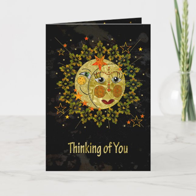 Notecard, SUN, MOON, STARS, Thinking of You, Blank Card (Front)