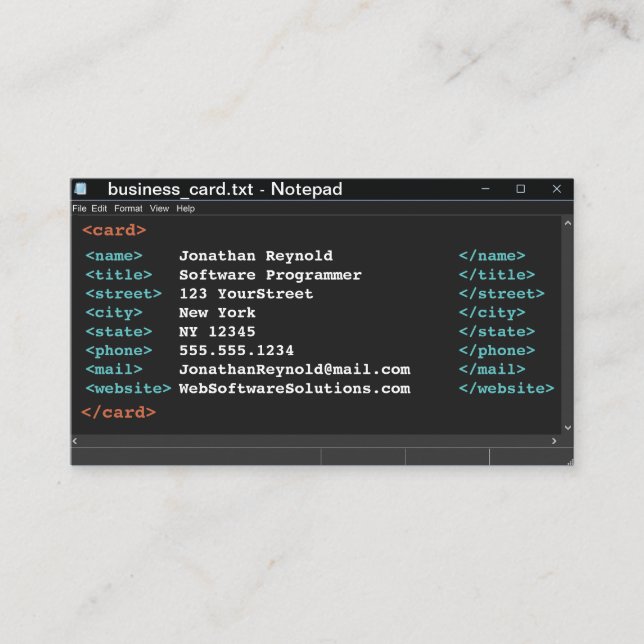Notepad Coder Format Computer Programmer Dark Mode Business Card (Front)