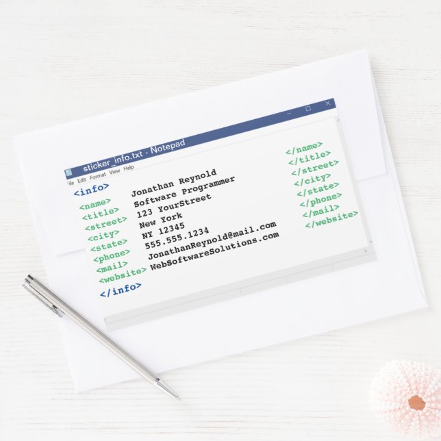 Notepad Coder Format Computer Scientist Programmer Rectangular Sticker (Envelope)