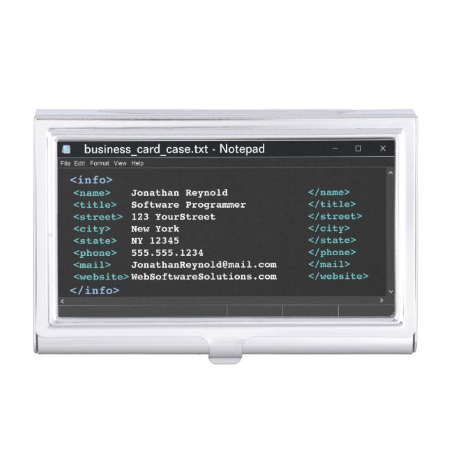Notepad Computer Programmer Coder Format Dark Mode Business Card Case (Front)