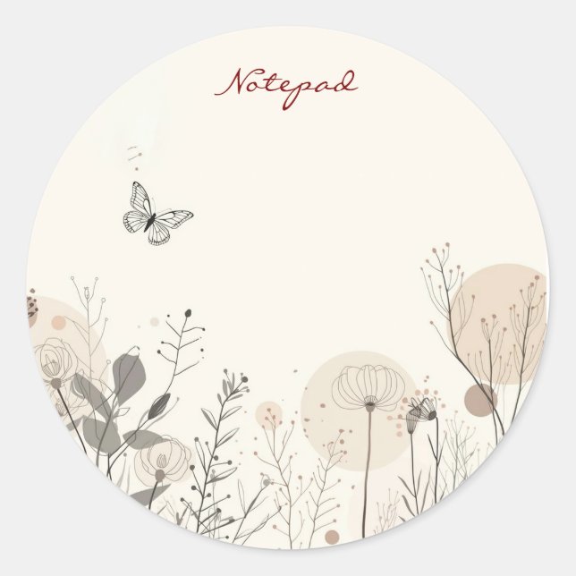 Notepad decorated with wild plant illustrations classic round sticker (Front)