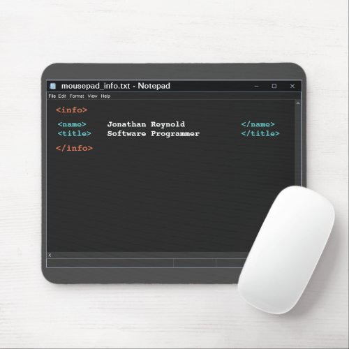 Notepad Format Computer Programmer Dark Mode Coder Mouse Pad