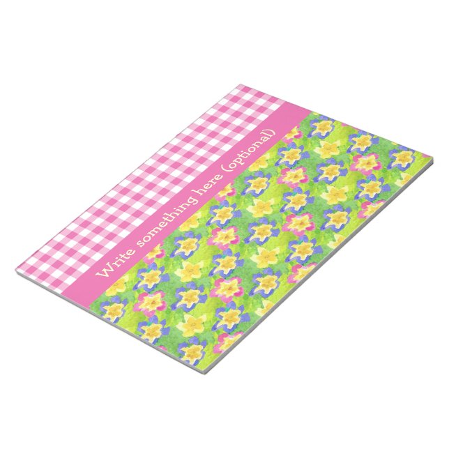 Notepad or Jotter to Personalize Primroses Gingham (Angled)