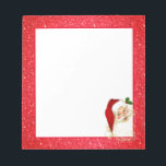 Notepad-Santa Glitter Christmas Notepad<br><div class="desc">Notepad shown with a fun faux red glitter border edges and a cute Santa Clause head in the bottom corner. White space in center for you to jot down your messages.
Customize this item or buy as is.





Stock Image</div>