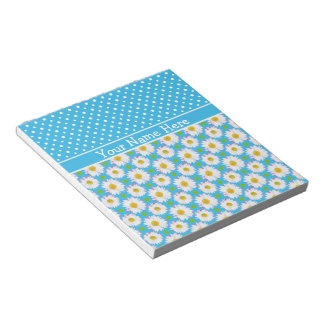 Notepad to Personalize: Polkas, Daisies on Blue