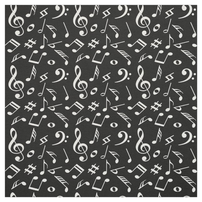 Notes black and white.Musical Modern. Lettering Fabric (Swatch)