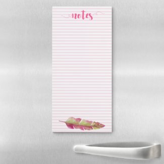 Notes  - Boho Chic Pink and Green Feather Magnetic Notepad