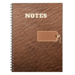 notes, brown leather fake style notebook