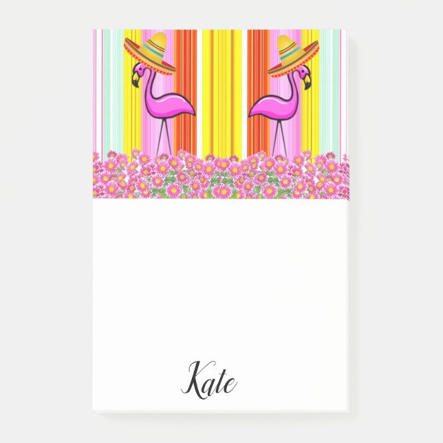 Notes Floral Flamingo Stripe (Front)
