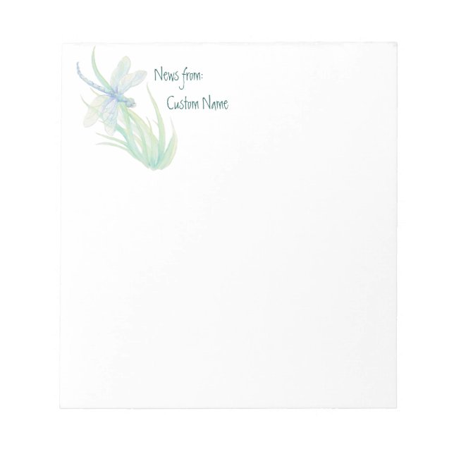 Notes From Watercolor Blue Green Dragonfly Art (Front)