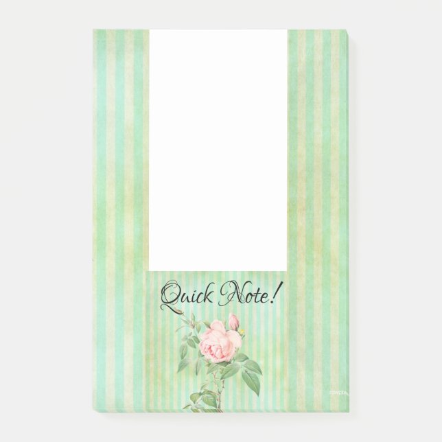 Notes Green Stripe Floral Pink Rose (Front)