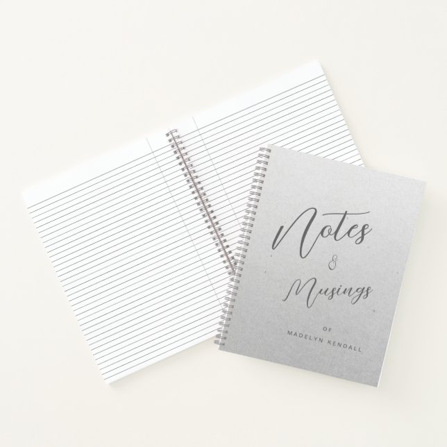 Notes & Musings Chic Script Monogram Gradient Gray Notebook (Inside)