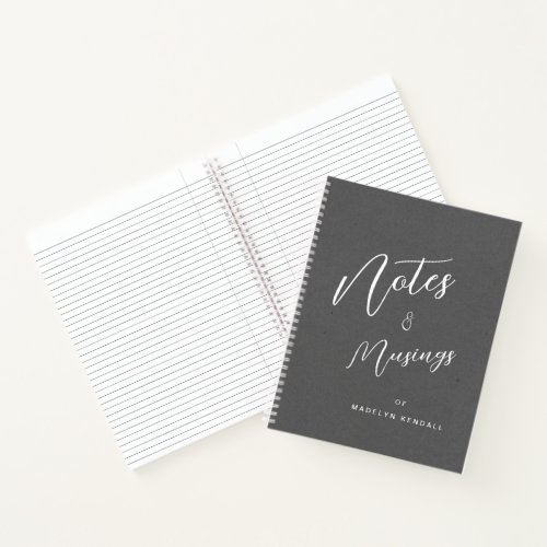 Notes  Musings Modern Script Monogram Gray Notebook