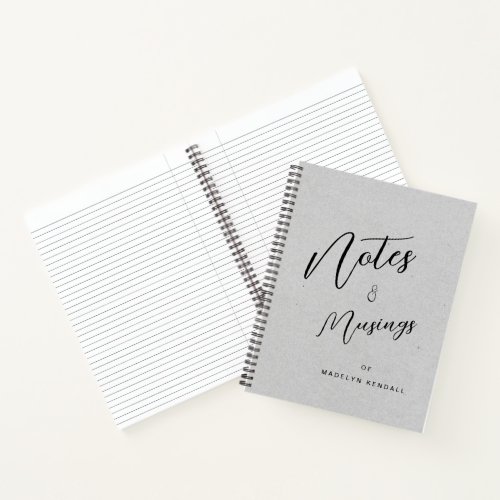 Notes  Musings Modern Script Monogram Gray Notebook