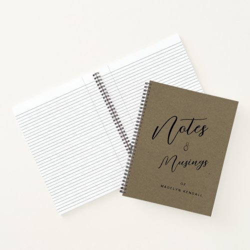 Notes  Musings Modern Script Monogram Kraft Paper Notebook