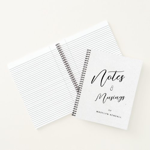 Notes  Musings Modern Script Monogram White Notebook