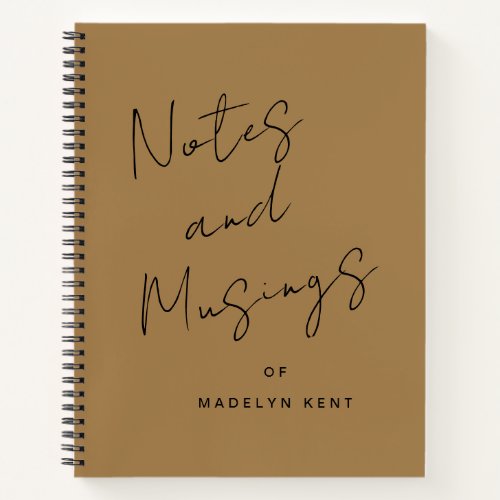 Notes  Musings Modern Script Personalized Gold Notebook