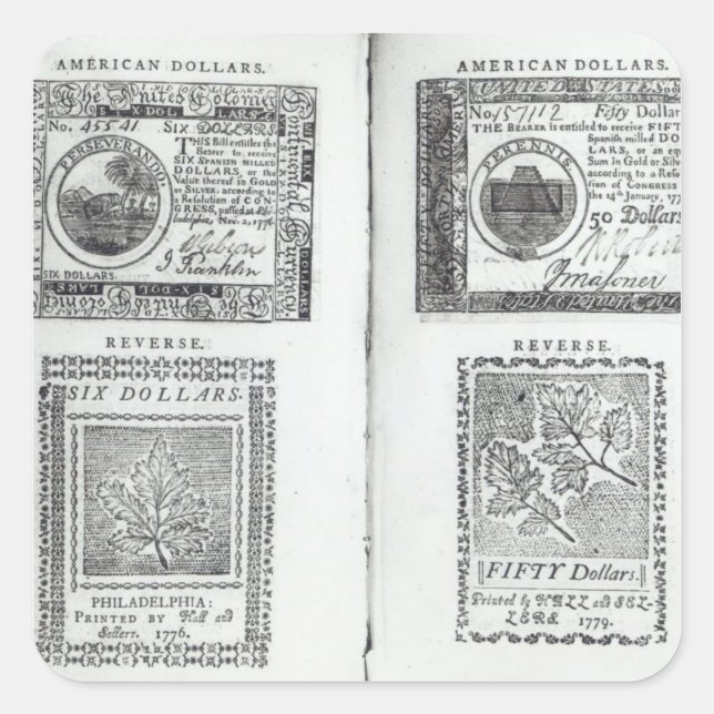 Notes of the Continental Currency Square Sticker (Front)